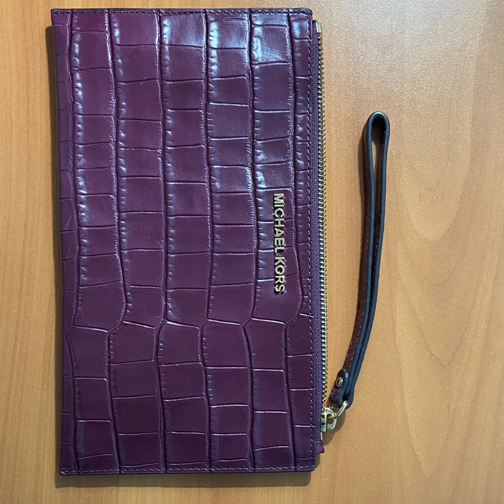 Michael Kors maroon Croc Embossed Wristlet